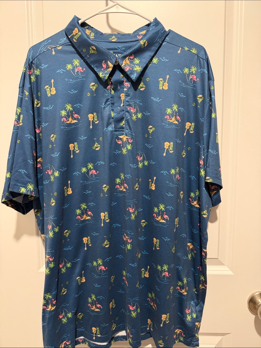 Chaps Navy Blue Tropical Print Polo